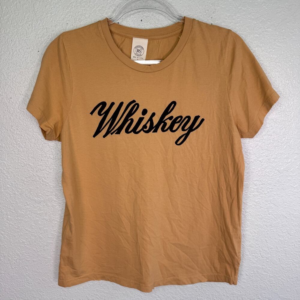 Ragabond Studio Free People Shirt Womens Large Whiskey Graphic Tee USA Western